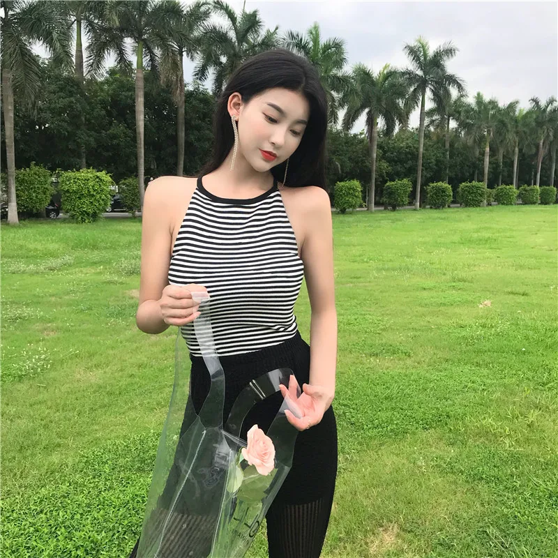 Summer Women's Slim Knitting Halter Neck Camisole Tops Female Knitted Chic Tanks Sleeveless T shirts Top for Girl