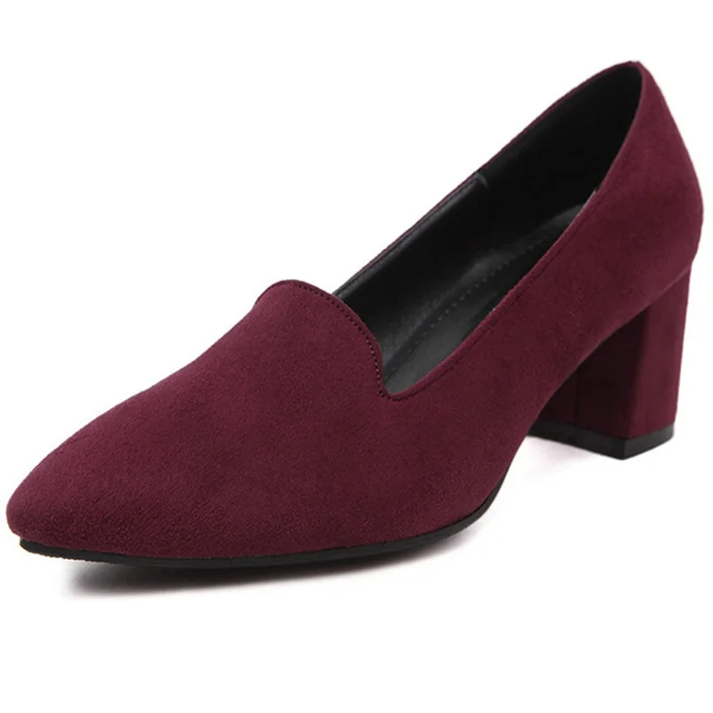 

Women's Designer Flock Vintage Hot Sale Square Thick Heels Pointy Toe Flock High Heels Low Cutter Shoes Plus size 34-42 OL Pumps