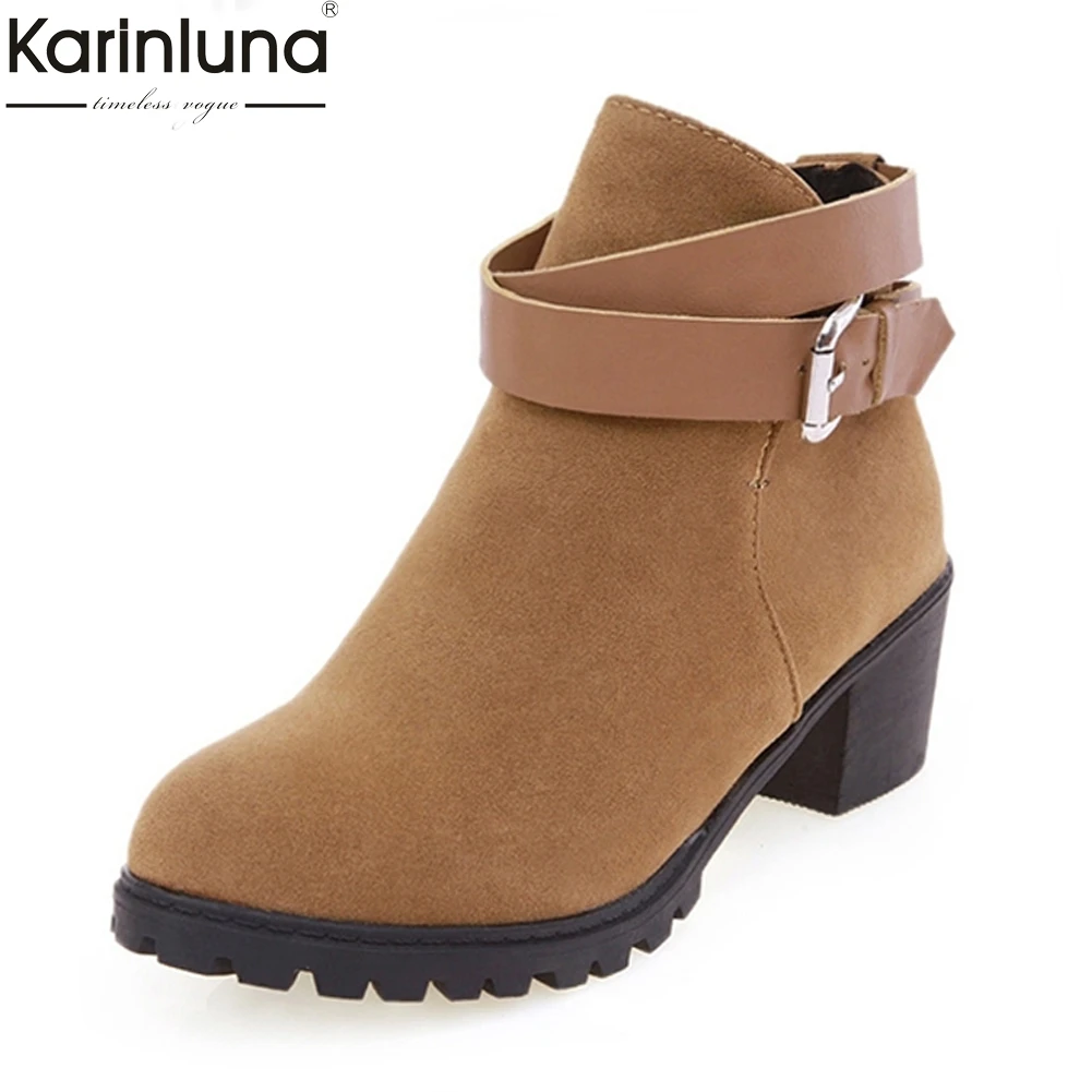 

Karinluna 2018 Women's Boots Ankle Straps Casual retro Platform Shoes Autumn winter Ankle Boots large size 34-43 western boots