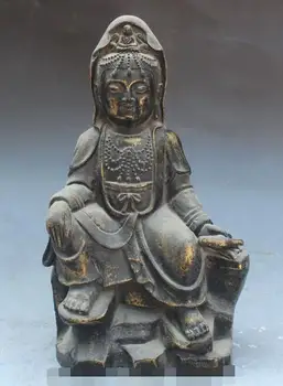 

S5068 10" Old Chinese Buddhism Bronze Gilt Kwan-Yin Bodhisattva Goddess Buddha Statue