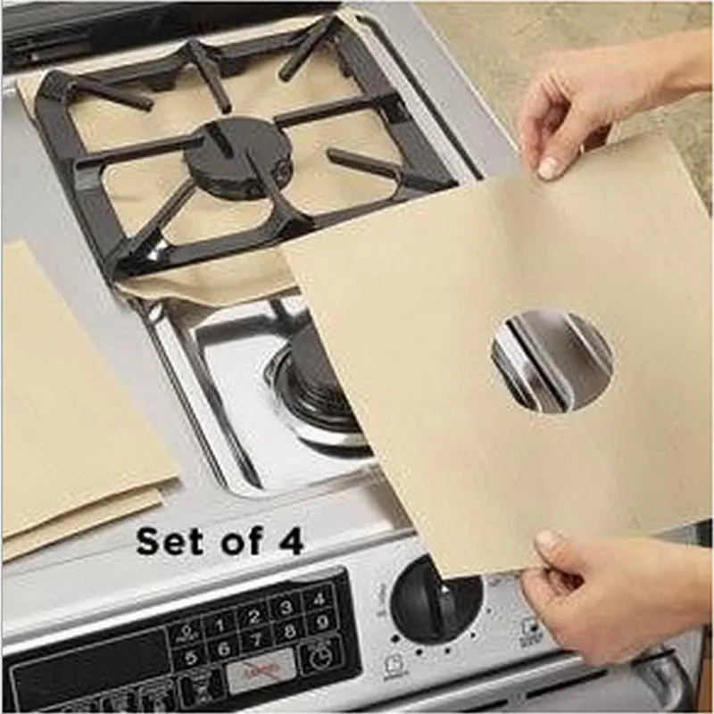 

4 Pieces Reusable Foil Gas Hob Range Stove-top Burner Protector Liner Cover For Cleaning Kitchen Tools PP0