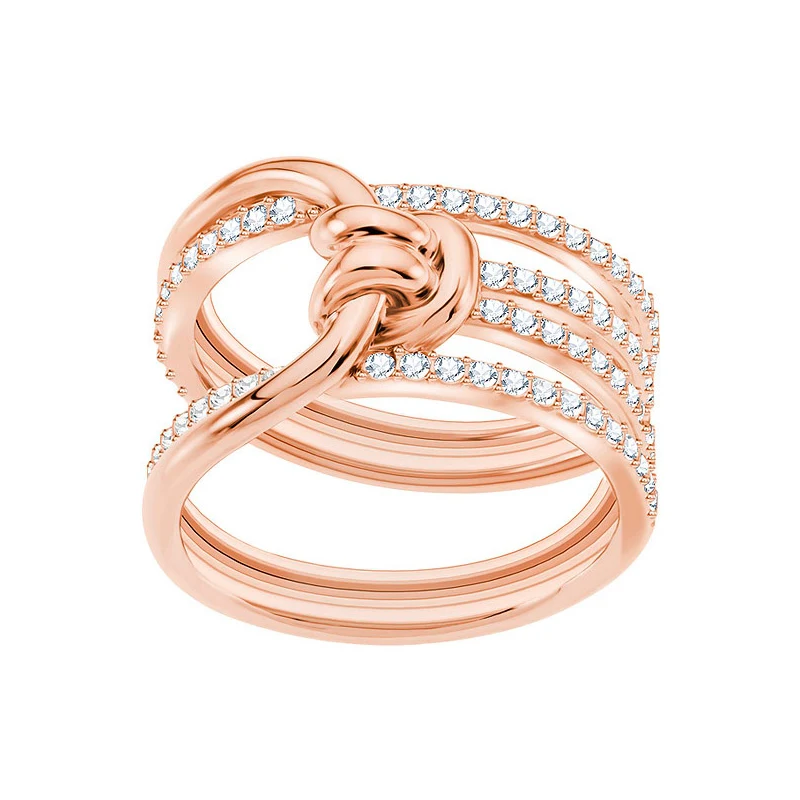 

ROBOL Original Swa LIFELONG Rose Gold Fashion Kink Design Bow Ring High Version Fashion 1:1 Copy Jewelry For Women Shiny Ring