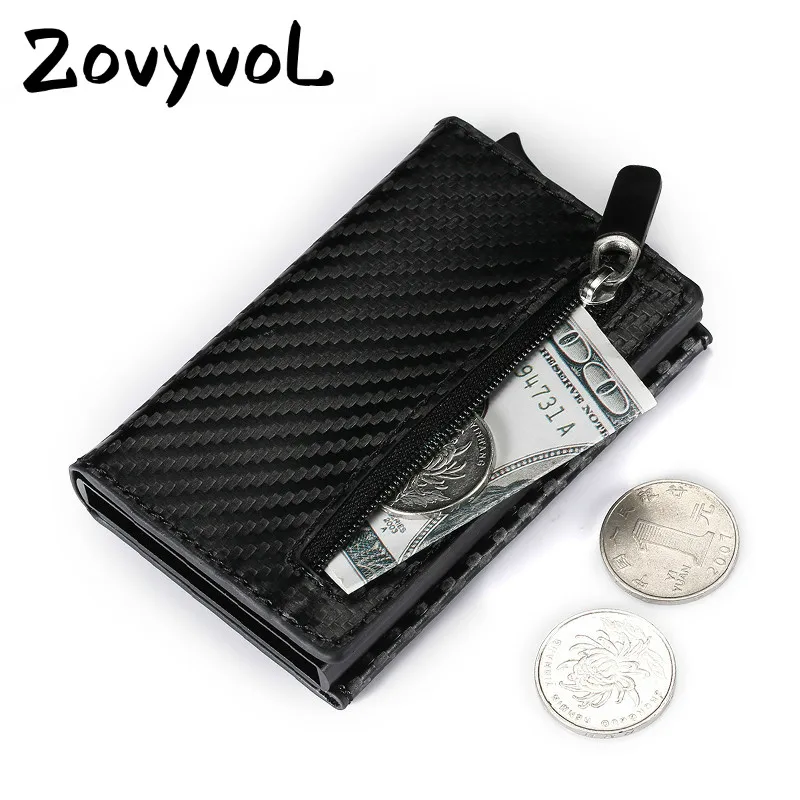 

ZOVYVOL 2019 New Aluminum Box Card Wallet RFID PU Leather Credit Card Holder Pop Up Card Case Magnet Carbon Fiber Coin Purse