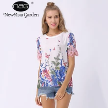 Женская кружевная футболка NewAsia Garden, хлопковые топы, футболка с цветочным принтом, футболки с принтом, новая одежда, лето