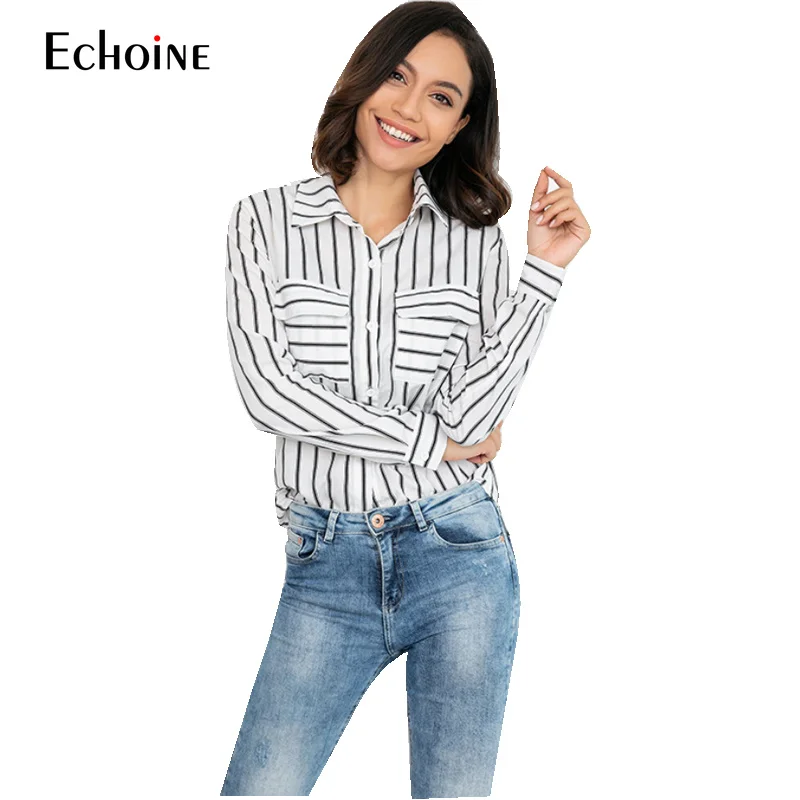 

Women's Tops Fashion 2019 Spring Autumn Striped Shirt Women Long Sleeve Blouse Spring Clothes White And Black Shirt Blusas