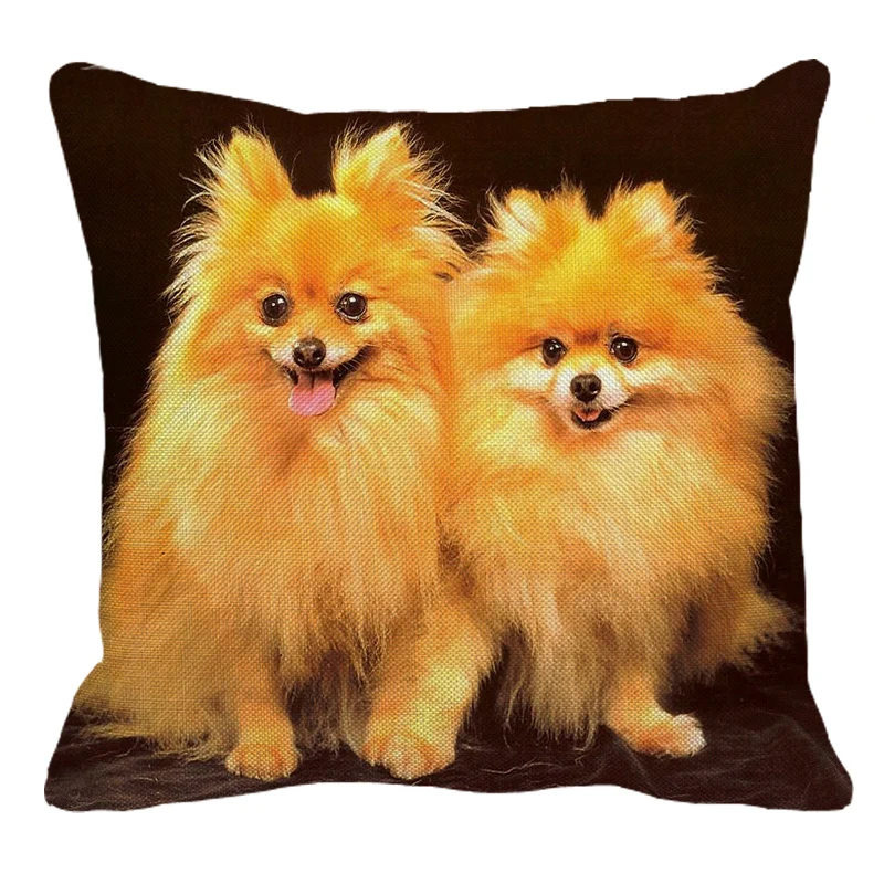 XUNYU Pomeranian Print Linen Pilllowcase Home Sofa Square Cushion cover Animal Dog Pattern Pillow cover AC105