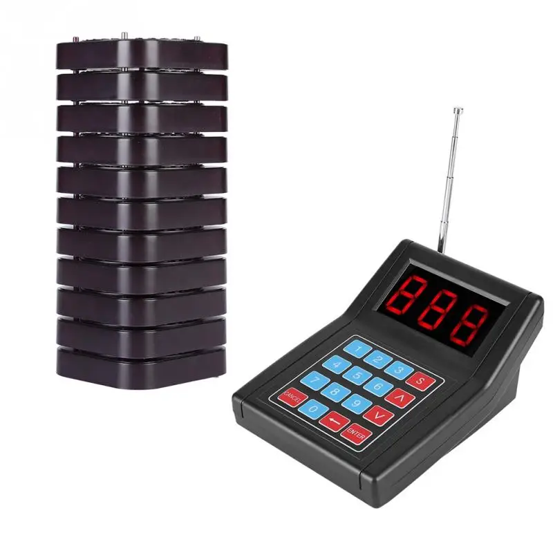 

Wireless Coaster Pager Queue Calling System 10 Pagers 999 Channels Pager System for Restaurant with LCD Screen