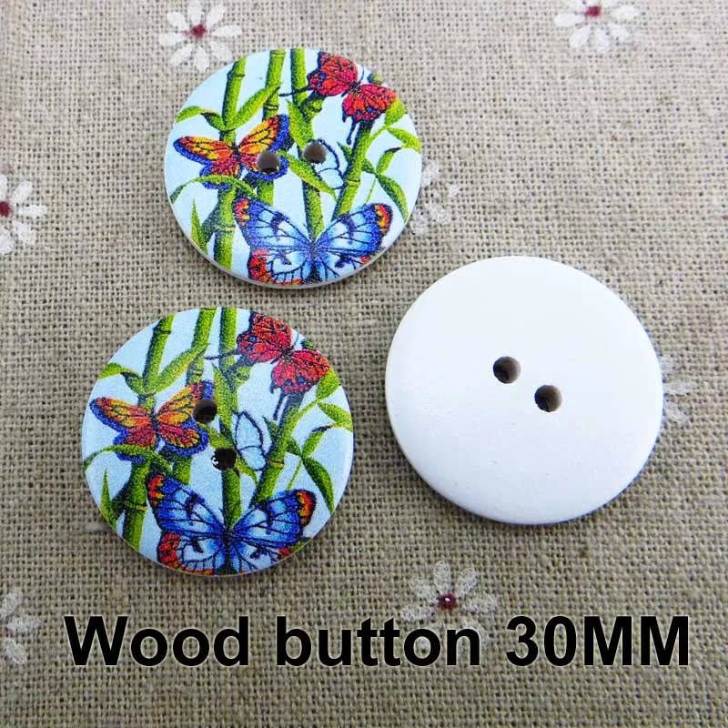 

20PCS 30MM butterfly Button garment decorationpainting wooden buttons coat boots sewing clothes accessories MCB-602