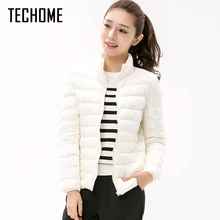 TECHOME Wanita Berdiri Kerah Ramping Pendek Ultra Cahaya Down Jaket perempuan Memakai Mantel Parkas Plus Size 3XL Parka Mujer Invierno 2017