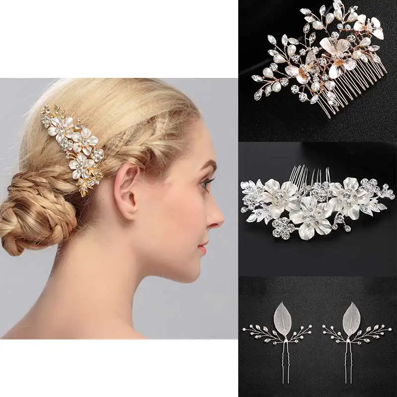 

Wedding Brides Hair Comb Headdress Crystal Rhinestones Pearls Hair Jewelry Handmade Bride Hair Accessories Hot Sell