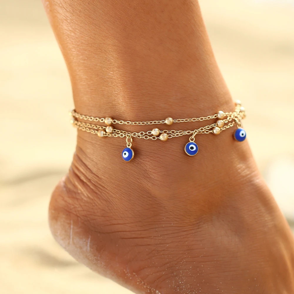 Bohemian Anklet Bracelets For Women Multiple Layers Turkish Eyes Ankle Bracelet Barefoot Sandals Pulseras Foot Jewelry - Image 2