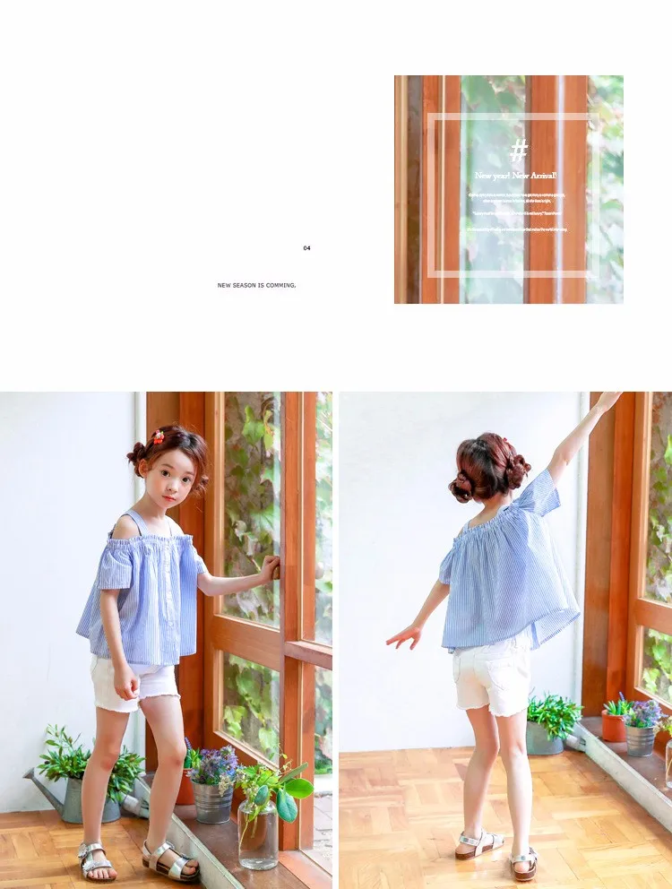 blue striped baby teenage girls shirts princess off shoulder loose cute teenage shirts Korean style spring summer autumn tops (18)