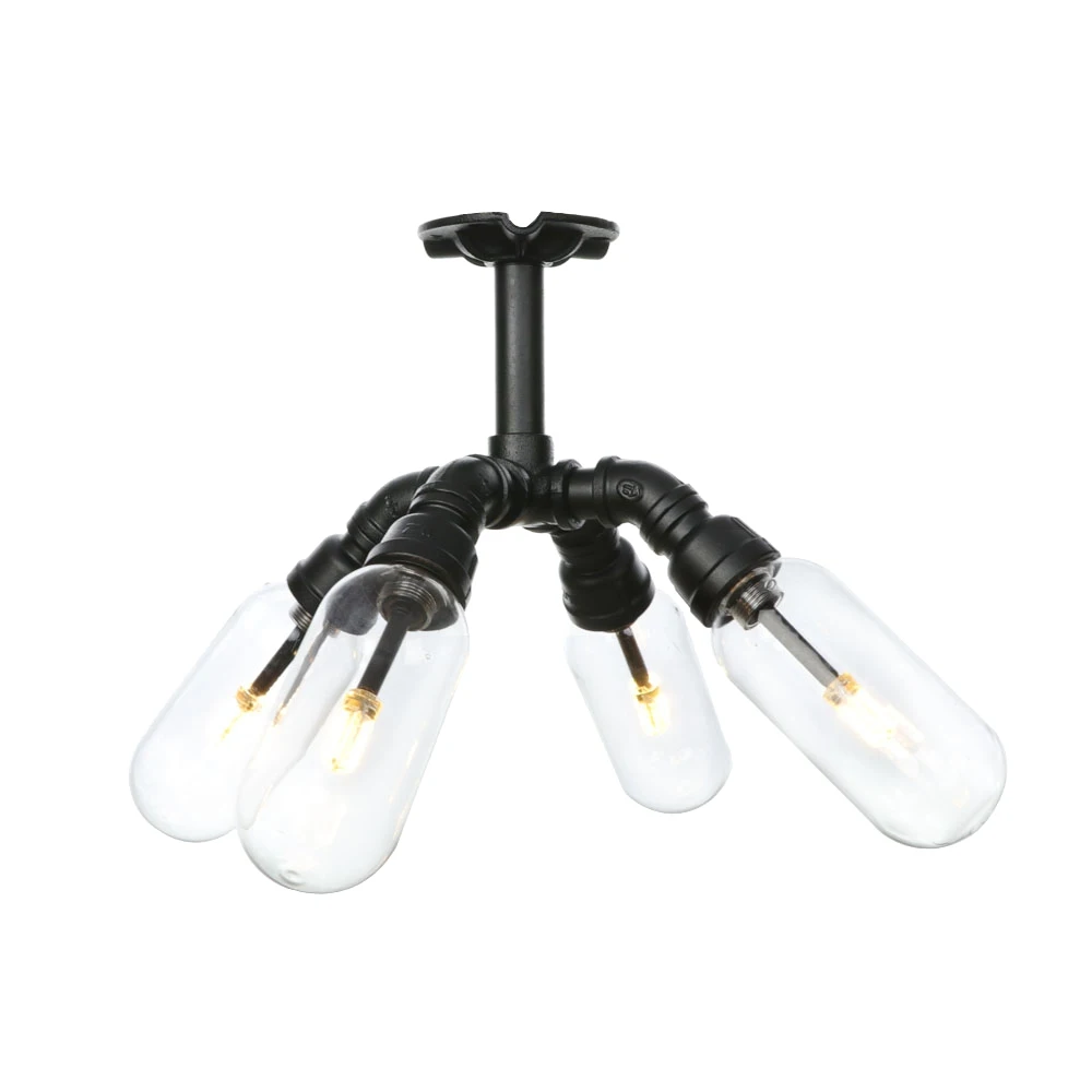 Ретро промышленный потолочный светильник винтажный черный водопровод лампа включает стеклянный абажур лампы гостиной спальни огни домашний свет
