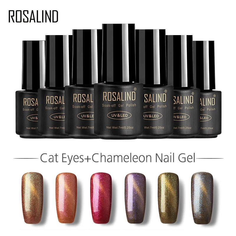 

ROSALIND Gel Nail Polish 7ML Cat Eyes+Chameleon Magnet A01-12 Nail Gel Polish Nail Art UV LED Soak-Off Bling Gel Lacquer