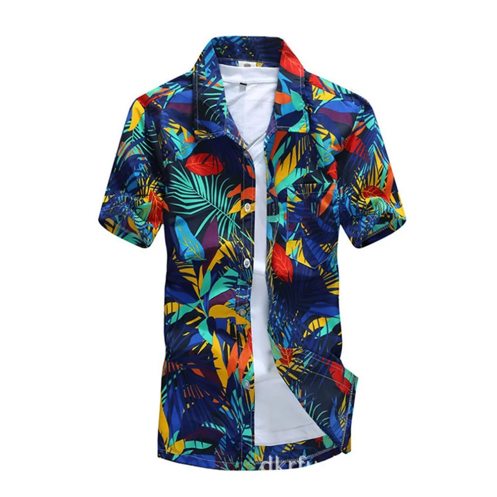 Летние Для мужчин пляж рубашка короткий рукав Цветочный принт Гавайский Стиль Повседневное пляжная рубашка быстросохнущая большой размер