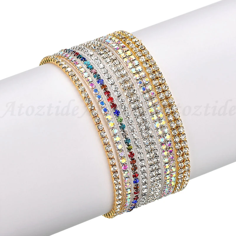Atoztide Fashoin Эластичный 1-2 ряда прозрачный ремешок на лодыжку с кристаллами для женщин регулируемое серебро/золото круглый украшение ножной браслет подарок