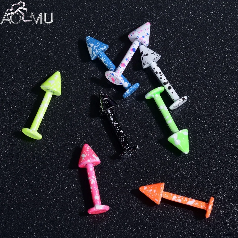 AOMU 8pcs/lot medical surgical steel labret lip piercing kit jewelry