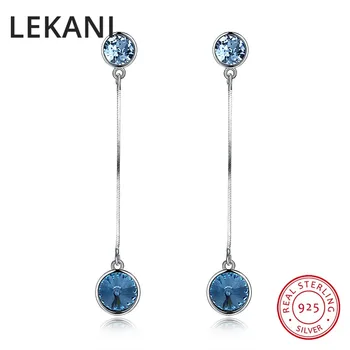 

LEKANI Original Blue Crystals From SWAROVSKI Long Chain Drop Earrings S925 Sterling Silver Fine Earrings For Women Wedding Gifts