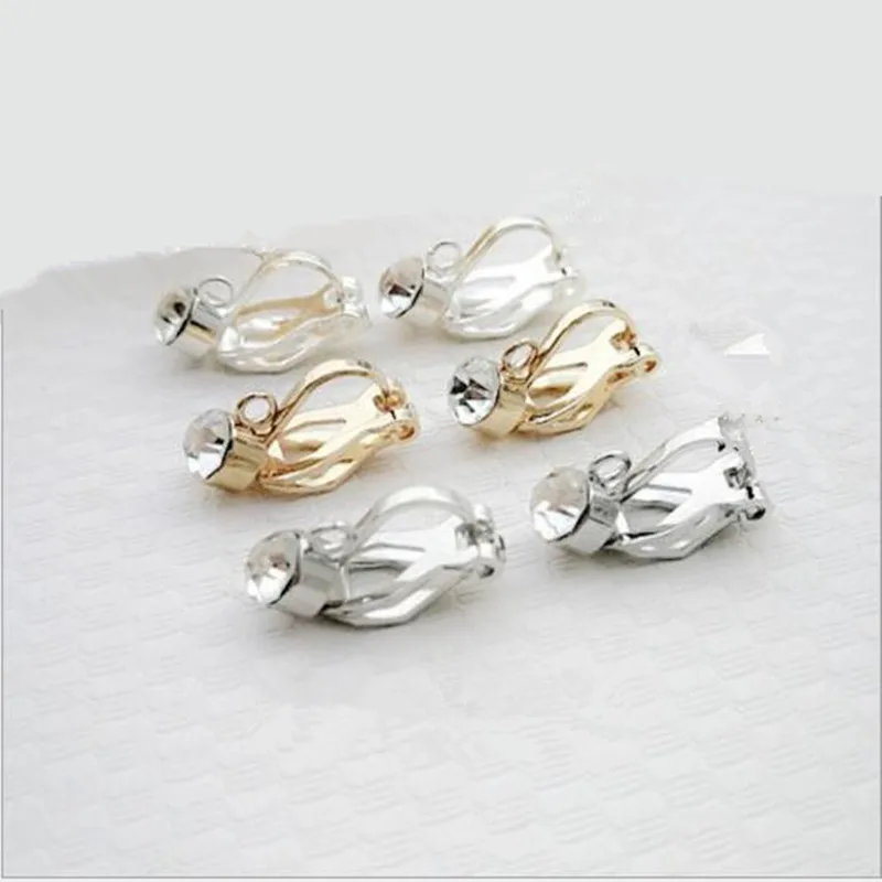 

10pcs/lot Copper Earring Clips with Rhinestone/ No Piercing Earring Wire Hooks Ear Clips for DIY Jewelry Making accessories Z775
