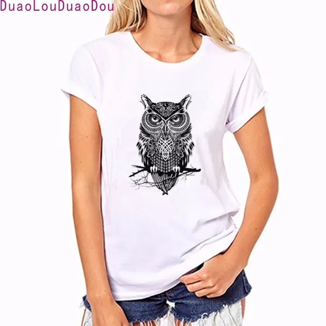 Newest 2017 Owl Printed T Shirt Summer Women/Girl Novelty Personalized