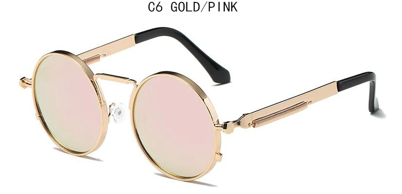 Gold Pink Винтажные мужские Солнцезащитные очки женские Ретро панк стиль круглая металлическая оправа цветные линзы солнцезащитные очки модные очки Gafas sol mujer - Цвет линз: Gold Pink
