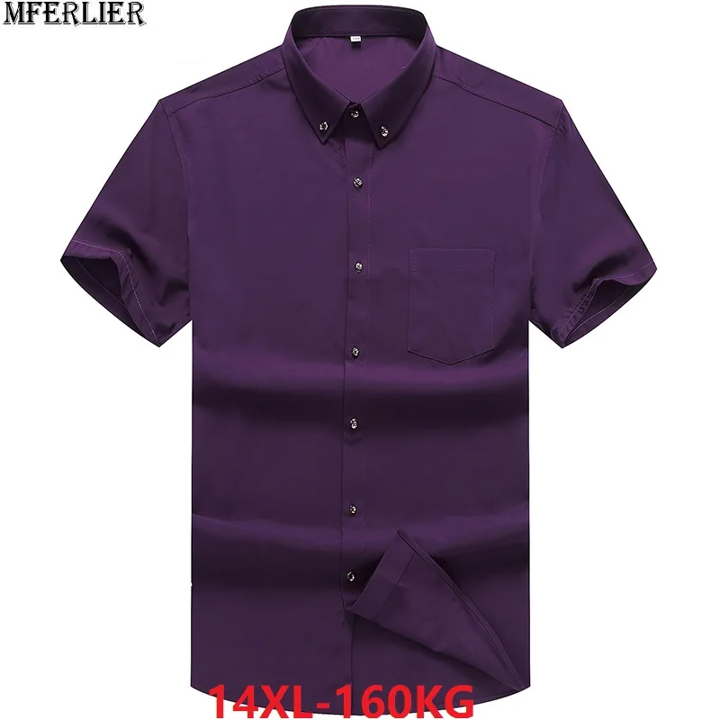 MFERLIER الرجال كبيرة حجم كبير الأرجواني قمصان قصيرة الأكمام 8XL 10XL فستان صيفي قمصان الزفاف 9XL 12XL الرسمي المرحلة قميص 66 68 70