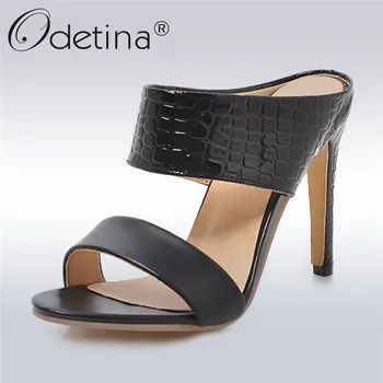 

Odetina New Sexy Women High Heels Sandals 10 Cm Stiletto Heel Open Toe Slingback Slip On Mules Summer Party Shoes Big Size 48