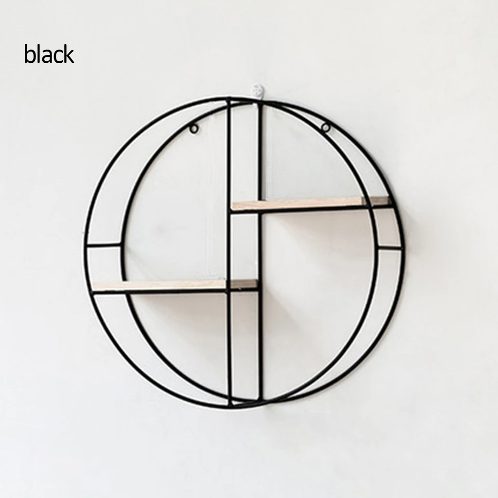 Wooden Iron Wall Shelf Hexagon Geometric Storage Rack Hanging Organizer For Kitchen Bathroom Nordic Home Decoration Holder J19 - Цвет: Black L