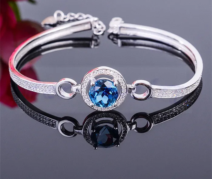 Натуральный Синий ожерелье из топаза браслет 1.5ct драгоценный камень 925 серебро для мужчин или женщин# X193710
