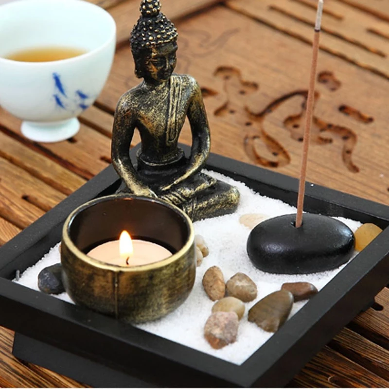 Home Decoration Zen Garden Sand Kit Relax Spiritural Meditation Decor Buddha Tealight Holder