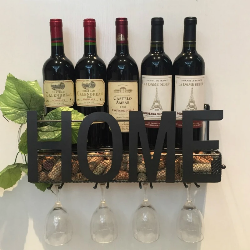 Настенный металлический винный шкаф с 4 длинными стволами, держатель для вина из пробки, для хранения 58x22x12 см