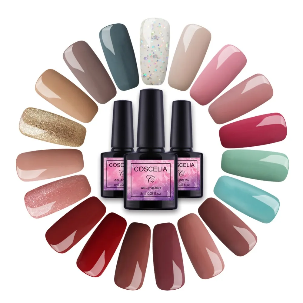 

Coscelia 8ml Gel Polish Gel Nail Polish Nail Gel Varnish Semi Permanant UV Gel For Nail Primer Base And Top Glitter Paint Brush