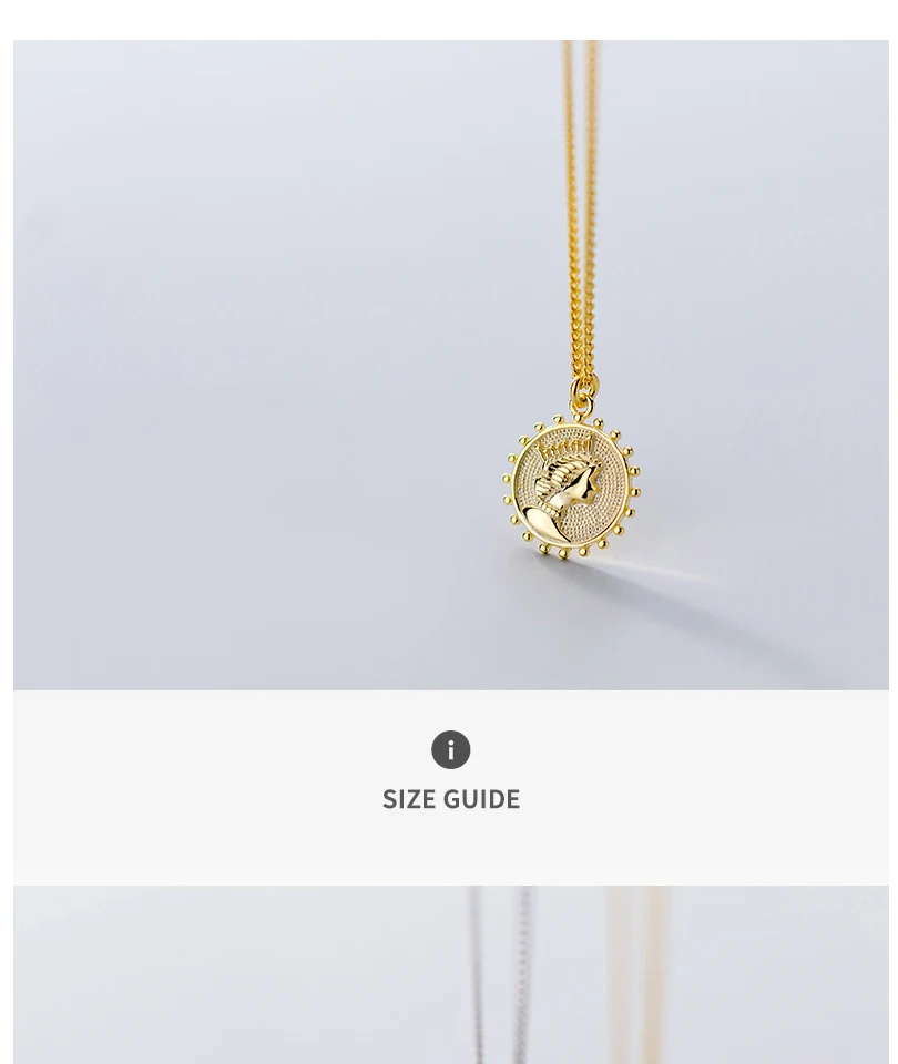 Sterling Silver Charm Queen Face Coin Necklace Gold Color Pendant For Women Korean New Fashion Minimalist Collar De Plata 925 (3)