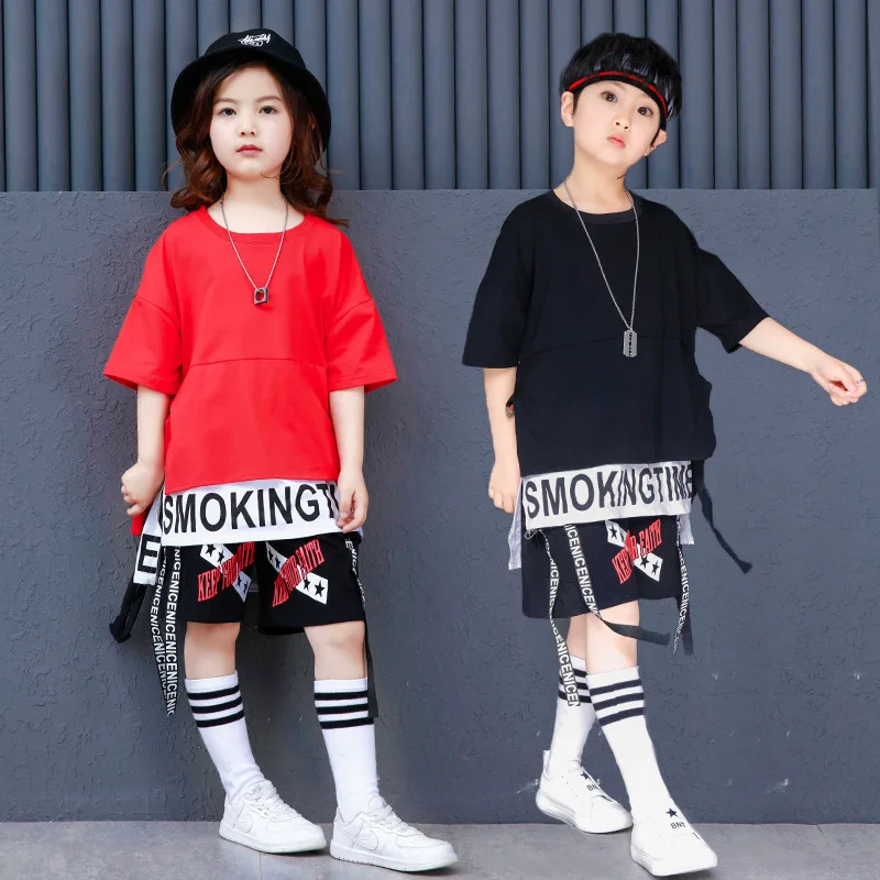 

Children Long T Shirts Tops Casual Shorts Hip Hop Clothing for Girls Boys Jazz Dance Costume Ballroom Dancing Clothes Streetwear