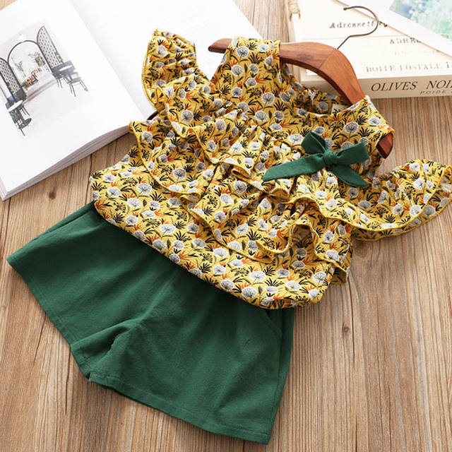 Bear Leader Girls Clothing Sets 2019 Summer Kids Clothes Floral Chiffon Halter+Embroidered Shorts Straw Children Clothing