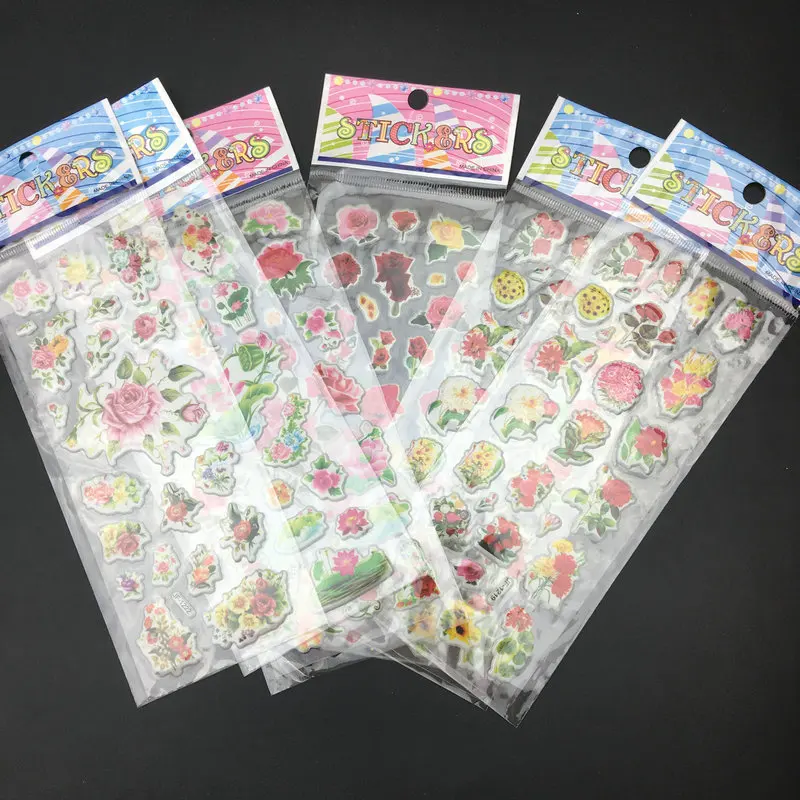 8-Sheets-lot-3D-cartoon-Flower-Pattern-bubble-Stationery-Sticker-classic-for-Kids
