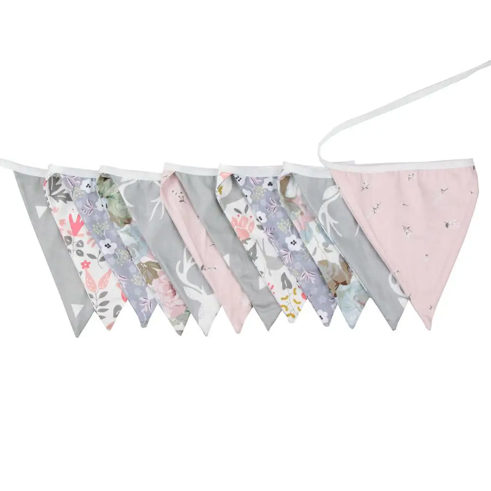 Хлопковая ткань баннеры Свадебные флаги украшения Baby Shower на день рождения хлопчатобумажная тканевая гирлянда скандинавские украшения для детской комнаты - Цвет: 6