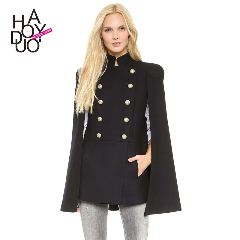 Military style double breasted blended woolen vest cover slim shawl