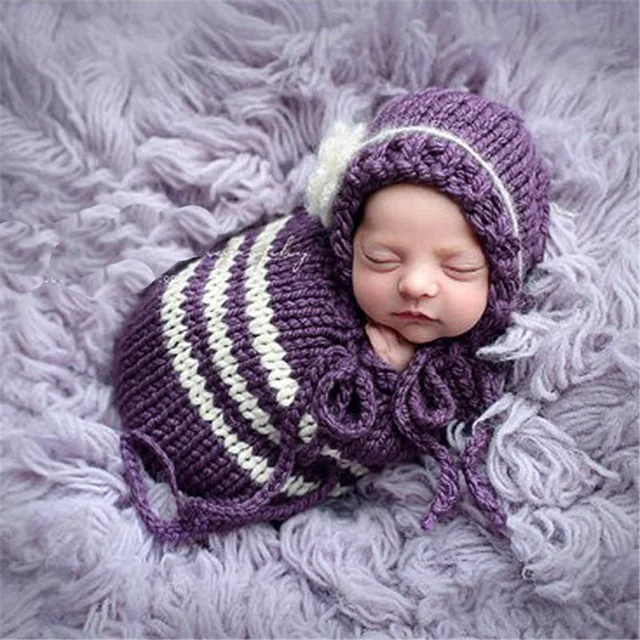 Newborn Little Baby Girl Photo Shoot Striped Crochet Wraps Outfits