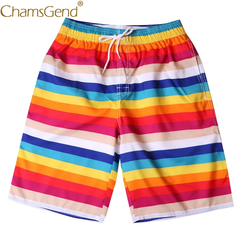 Newly Design Rainbow Striped Men Board Shorts Quick Dry Summer Beach 15