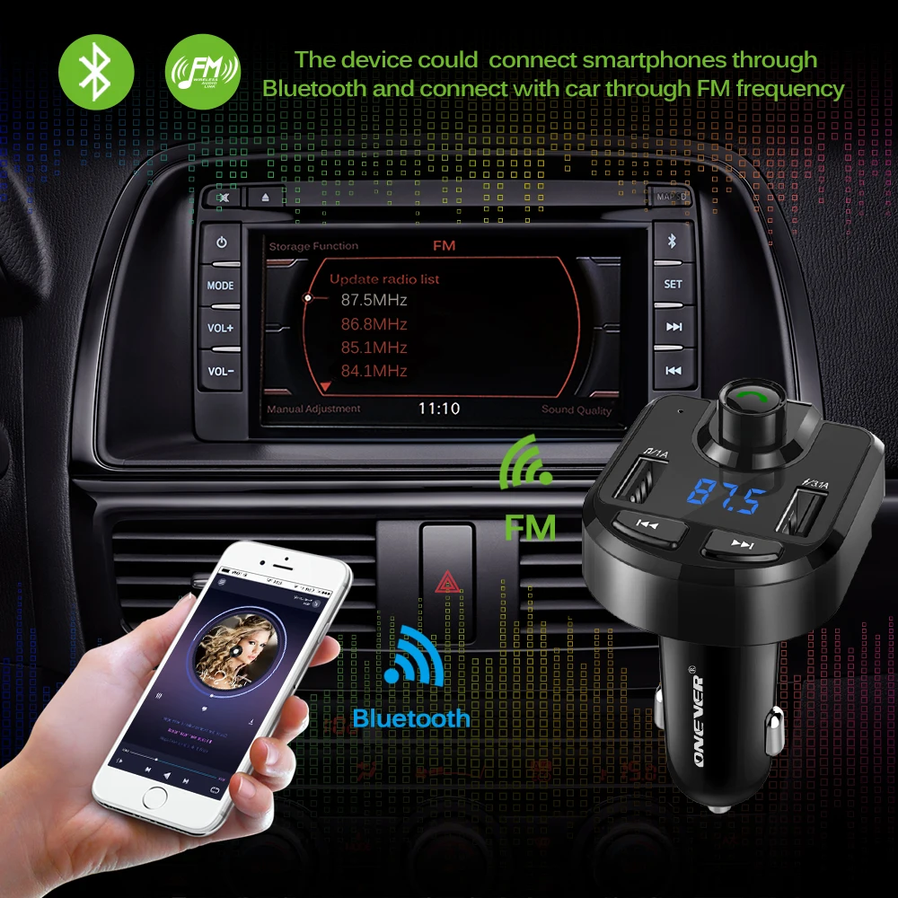 Новый FM передатчик Bluetooth 4 0 автомобильный комплект модулятор 3.1A двойной USB