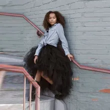 Модные Черные Высокие Низкие оборками Женские тюлевые Юбки Модная длинная юбка Для Взрослых Эластичный невесты юбка-пачка женский Макси юбка