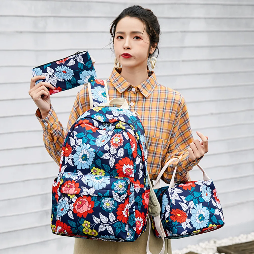 

backpack travel Student national wind casual floral nylon backpack three-piece suit backpack school student bag backpacks Ju17
