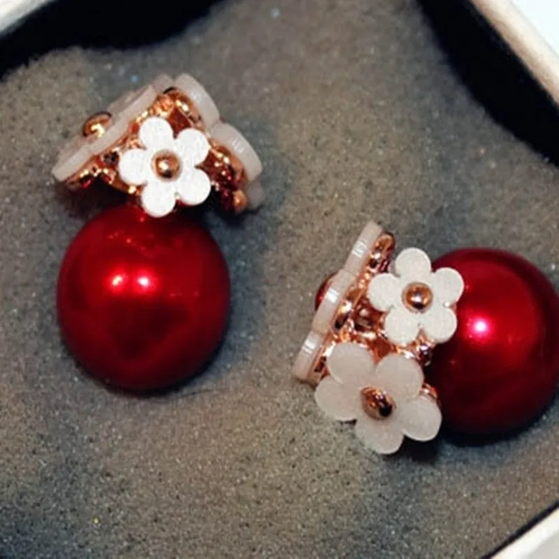 Charmwin, Двухсторонние серьги, модные, популярные, цветок, имитация жемчуга, Двойные серьги-гвоздики для женщин, PE1044