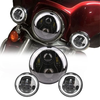

7 Inch 60W Projector LED Headlight with Angel Eyes Matching 4.5 Inch Halo Ring DRL Passing Fog Lights for Jeep Hummer H1&H2