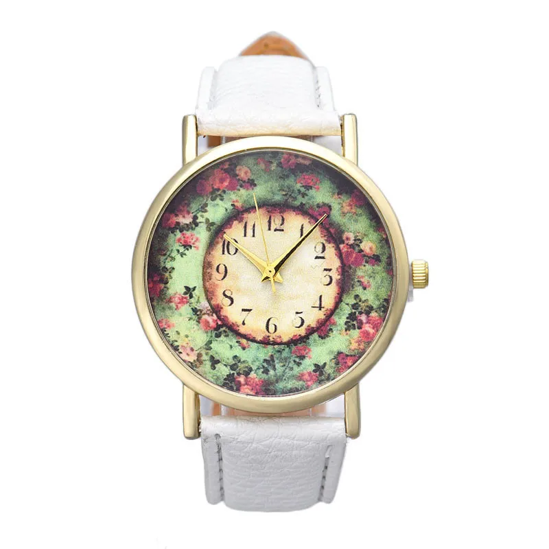 Customized Clock For Women Pastorale Floral Ladies Girls Leather Band Analog Quartz Hour Dial