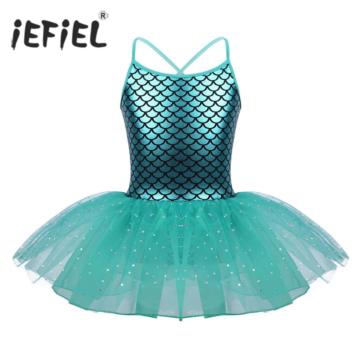 

iEFiEL Girls Glitter Mermaid Costume Lyrical Ballerina for Kids Teen Scales Printed Ballet Dance Gymnastics Leotard Tutu Dress