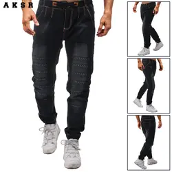 AKSR Новый Мужская мода плиссированные отверстия галстук свободно плотно Зауженные джинсы