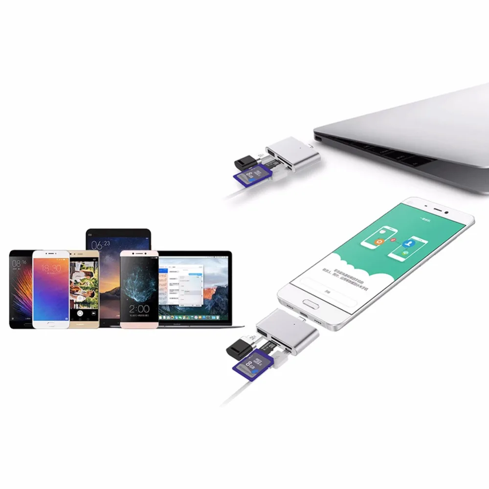 Качественный USB адаптер конвейер мини кард-ридер 4 в 1 Тип C к USB 2,0 концентратор OTG 2 слота TF Micro SD карта для Apple MacBook XIAOMI