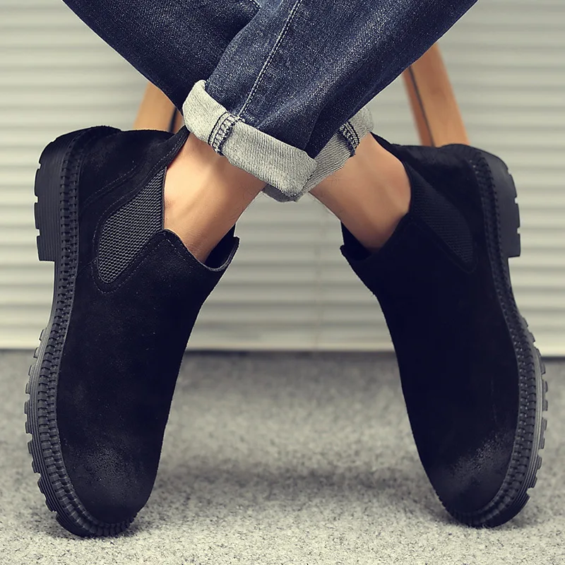 

Ankle Round Toe Zip Chelsea Boots Men Med Sewing Solid Martin Boots Spring Autumm Fashion Motorcycle Shoes